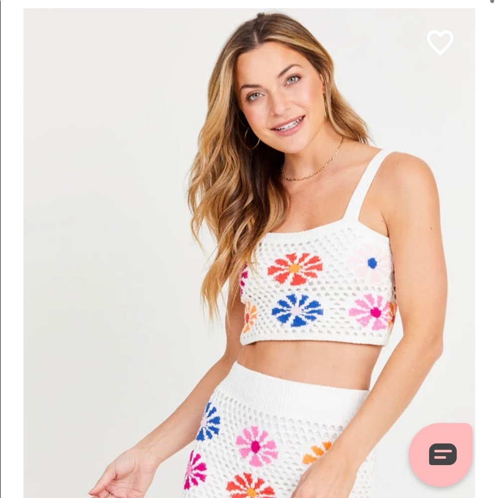 Cassie Crochet Crop Top Altar’d State Groovy Floral Festival Square Neck Tank